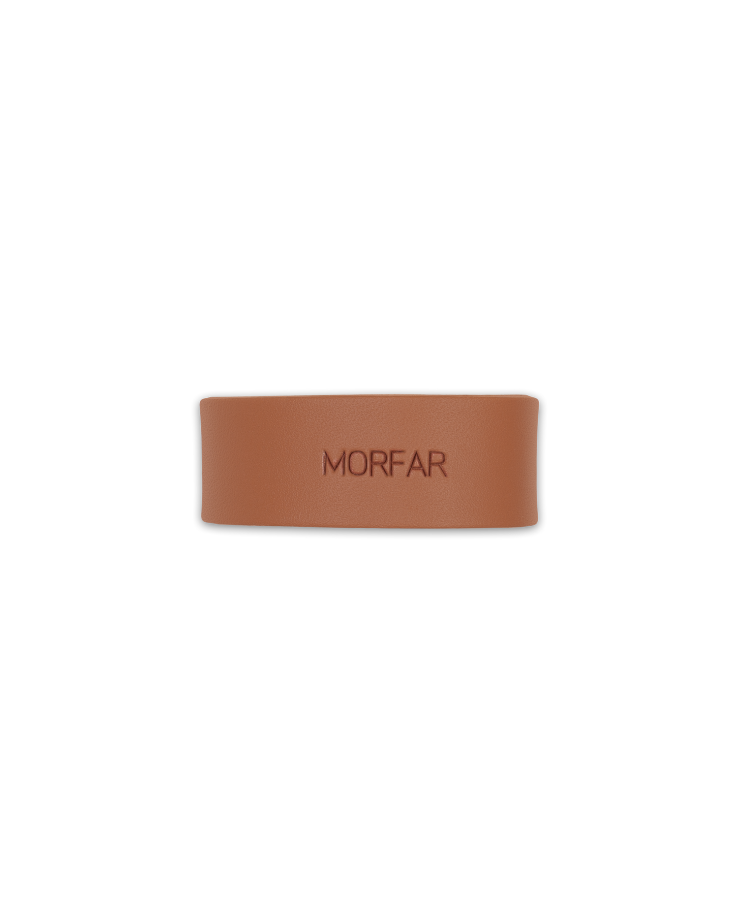 KNOT servettring placeringskort från byRavn i cognac läder med gravyren "Morfar"