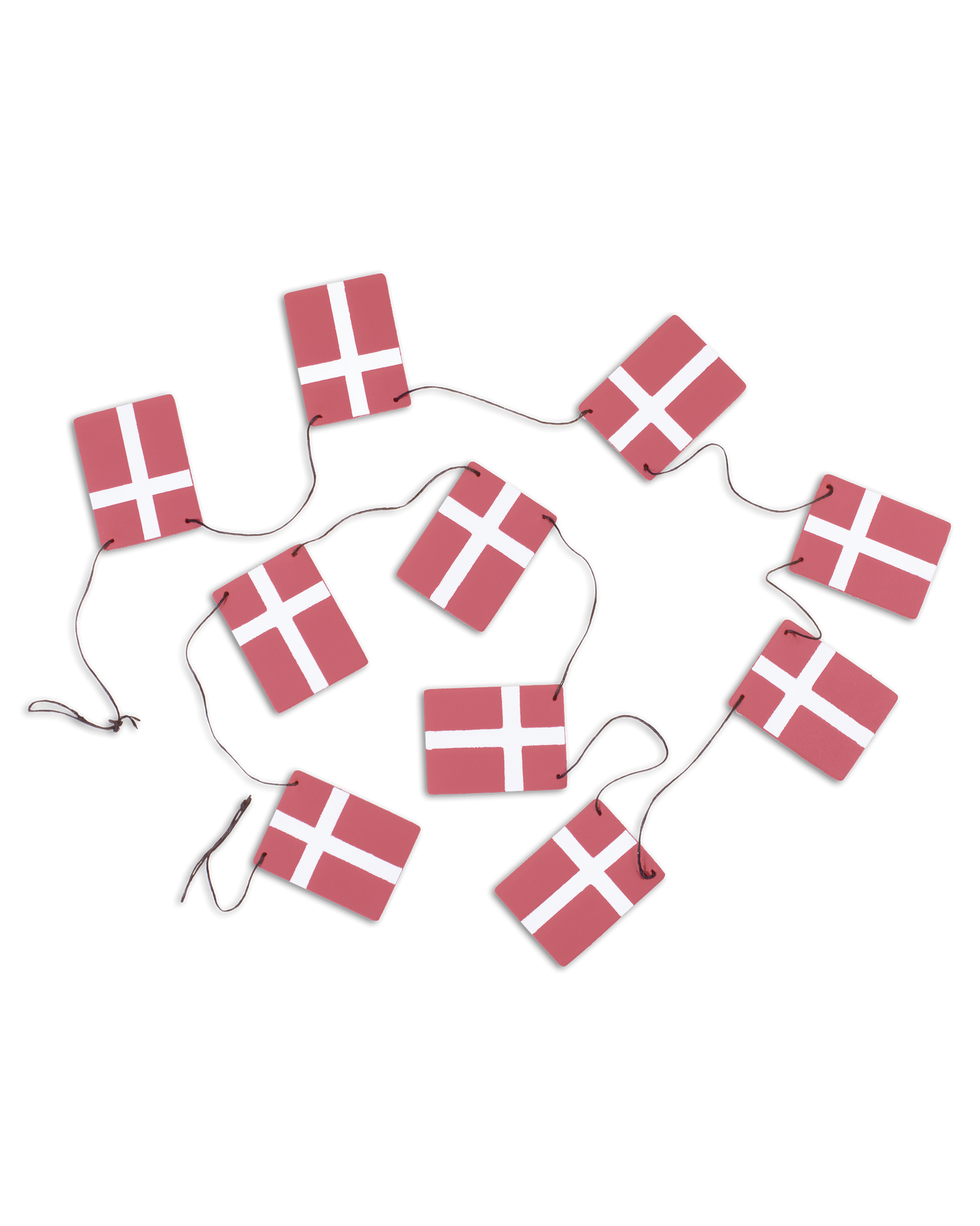 SALUT flaggspel från byRavn med små Dannebrog-flaggor i rött läder på svart snöre till födelsedag och jul