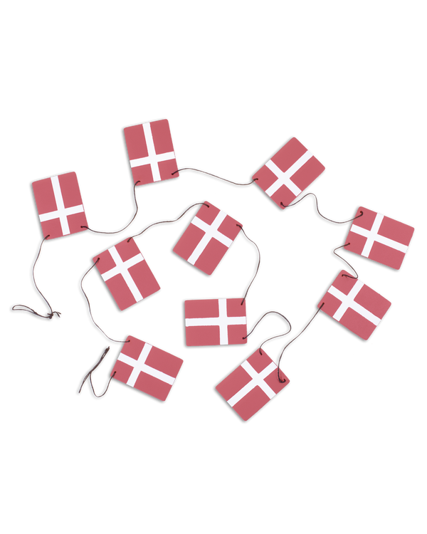 SALUT flaggspel från byRavn med små Dannebrog-flaggor i rött läder på svart snöre till födelsedag och jul