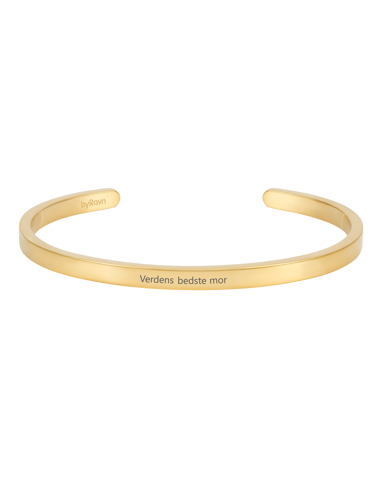 VENUS armband från byRavn i guldpläterat stål, öppen armring med gravyren "Verdens bedste mor"